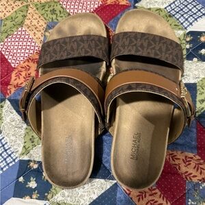 MK Mylah Logo and Leather Sandal